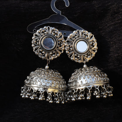 Mirror Reflection Silver Oxidized Jhumka