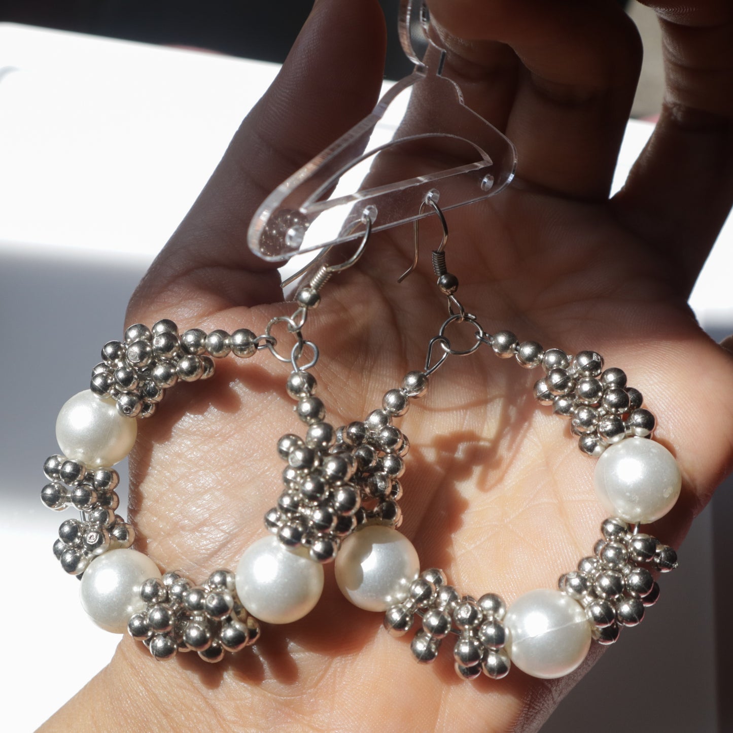 Luna Pearl Silver Hoops