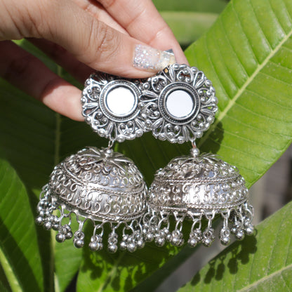 Mirror Reflection Silver Oxidized Jhumka