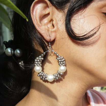 Luna Pearl Silver Hoops