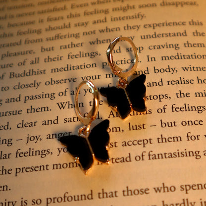 Little Black Butterfly Golden Hoops Earrings