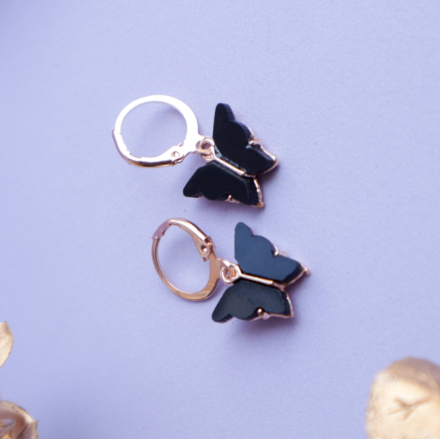 Little Black Butterfly Golden Hoops Earrings