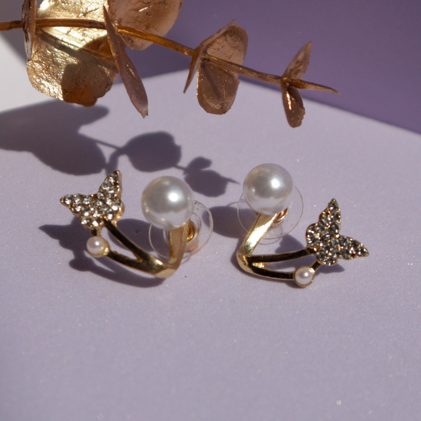 Butterfly Kisses Pearl Golden Wrap Earrings