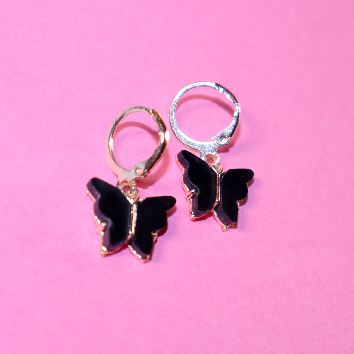 Little Black Butterfly Golden Hoops Earrings