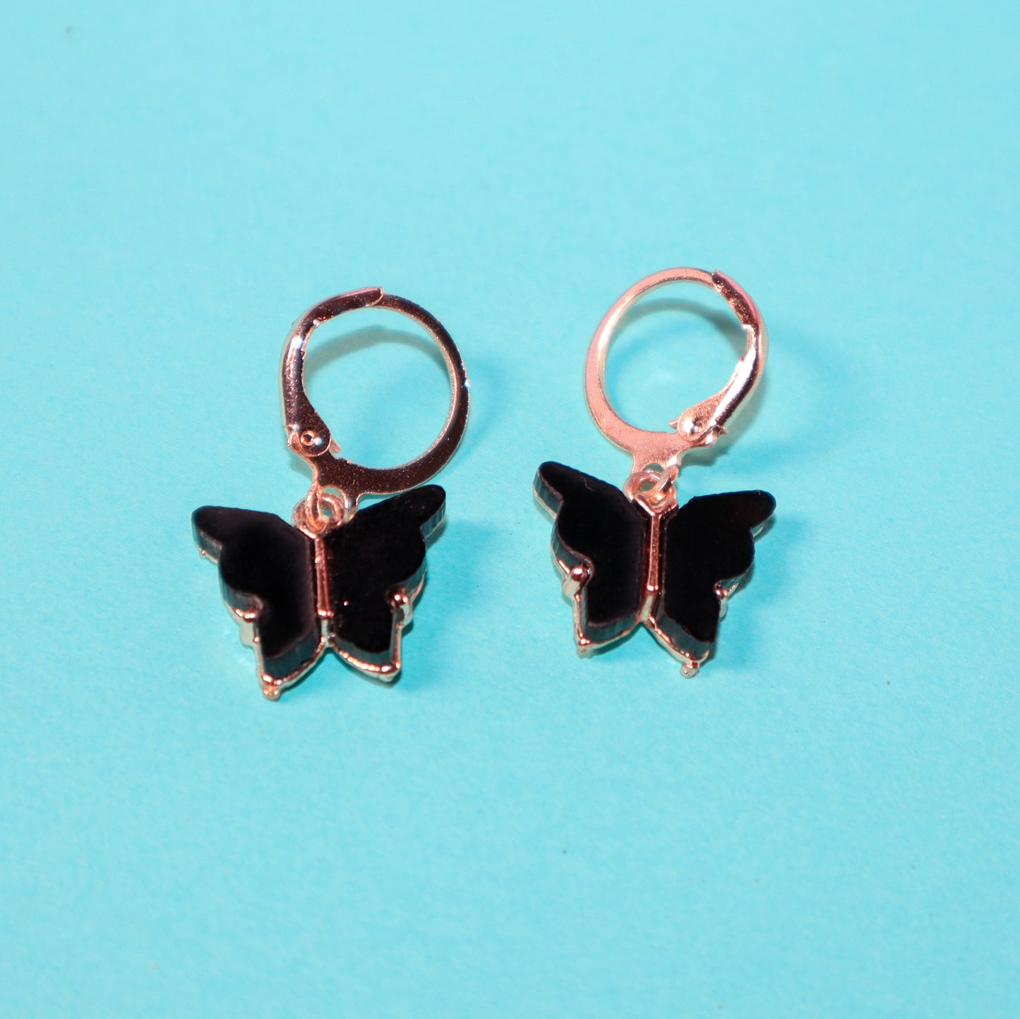 Little Black Butterfly Golden Hoops Earrings