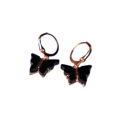 Little Black Butterfly Golden Hoops Earrings