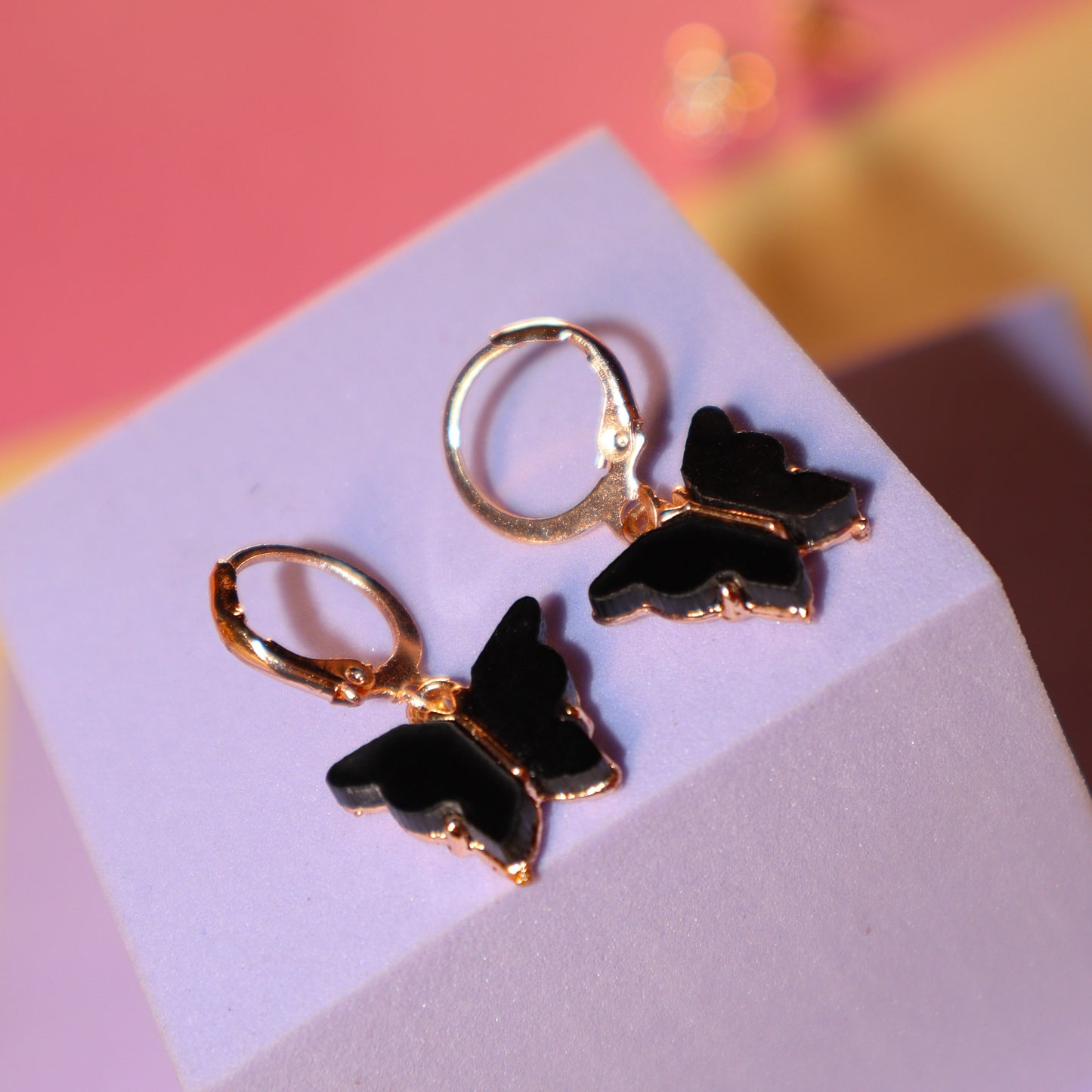 Little Black Butterfly Golden Hoops Earrings