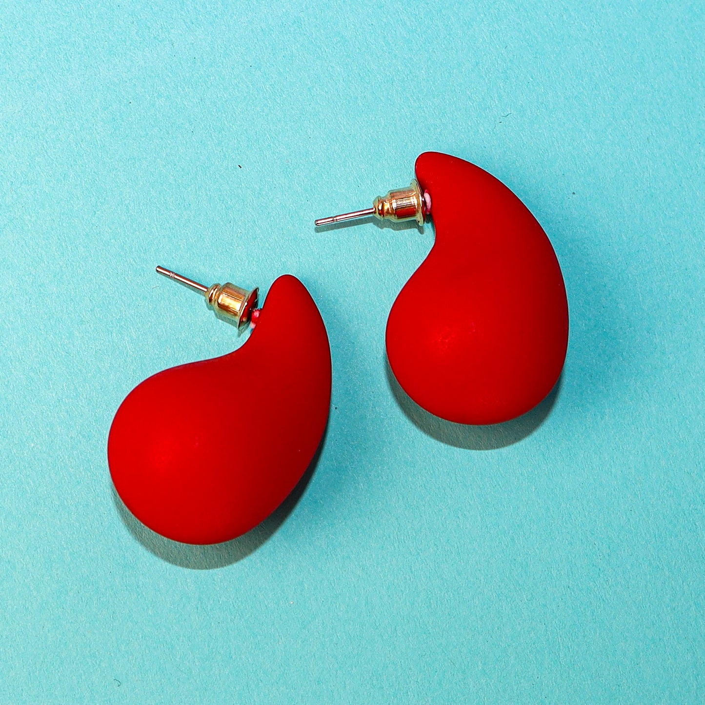 Red Color Tear Drop Stud Earrings 