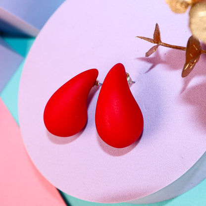 Red Color Tear Drop Stud Earrings 