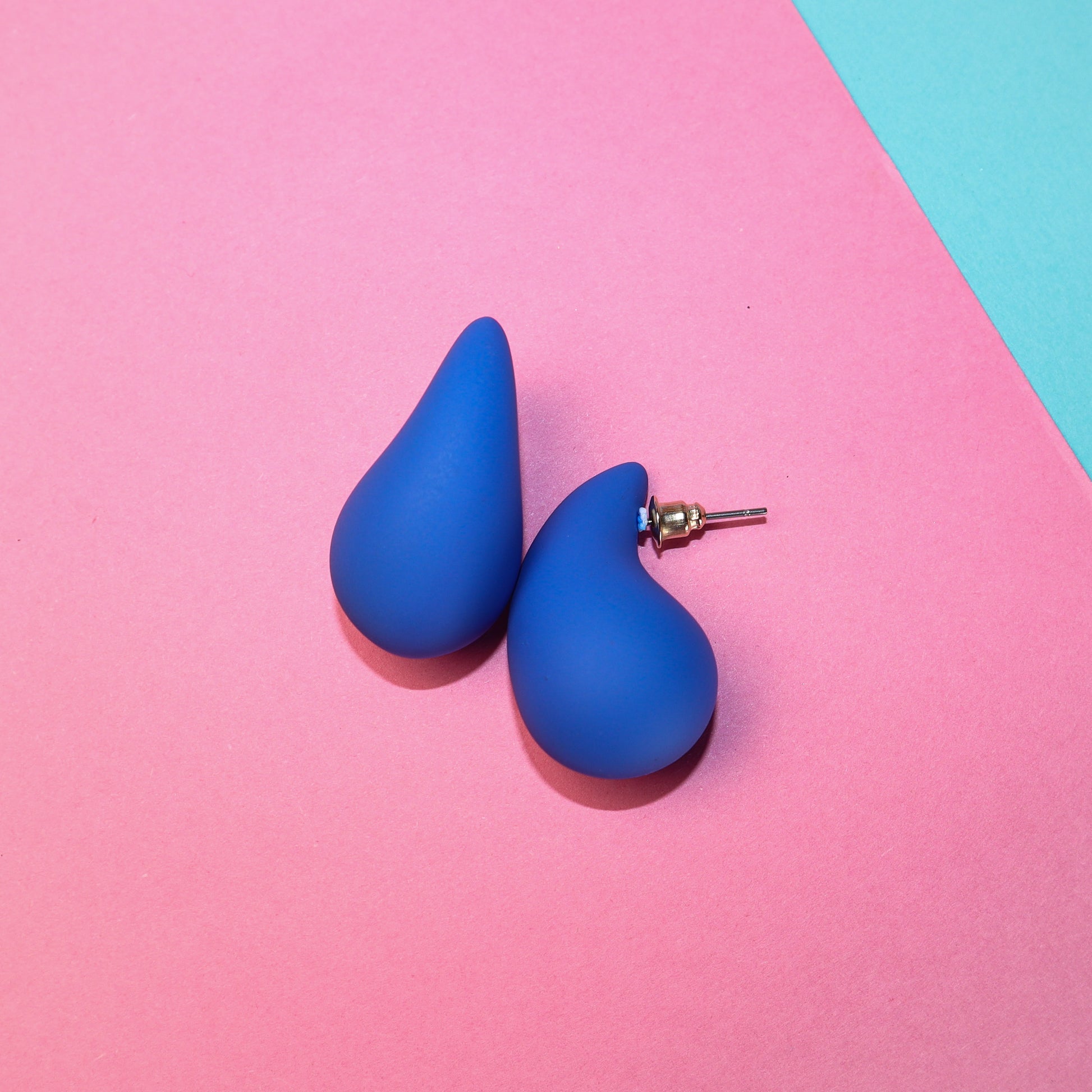 Blue Color Tear Drop Stud Earrings 