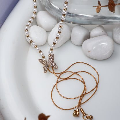 Adjustable Butterfly Pearl Necklace