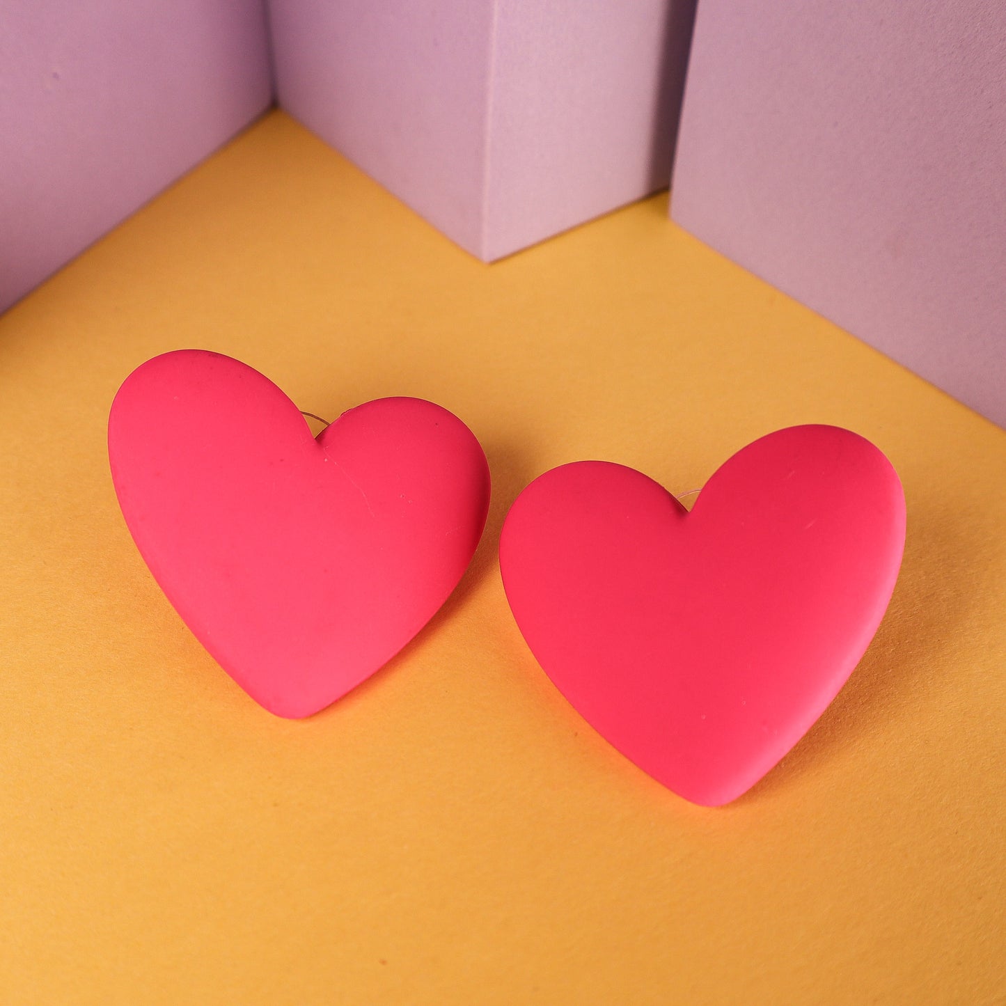 Matte Pink Heart Shape Stud Earrings