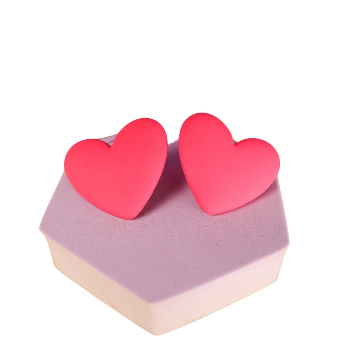 Matte Pink Heart Shape Stud Earrings