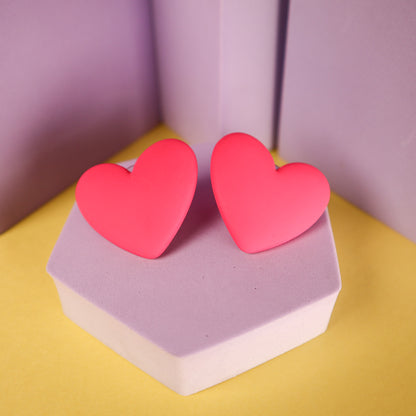 Matte Pink Heart Shape Stud Earrings