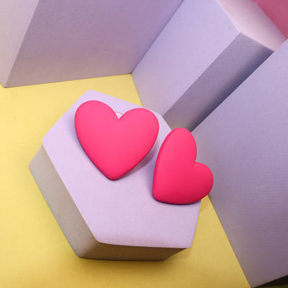 Matte Pink Heart Shape Stud Earrings