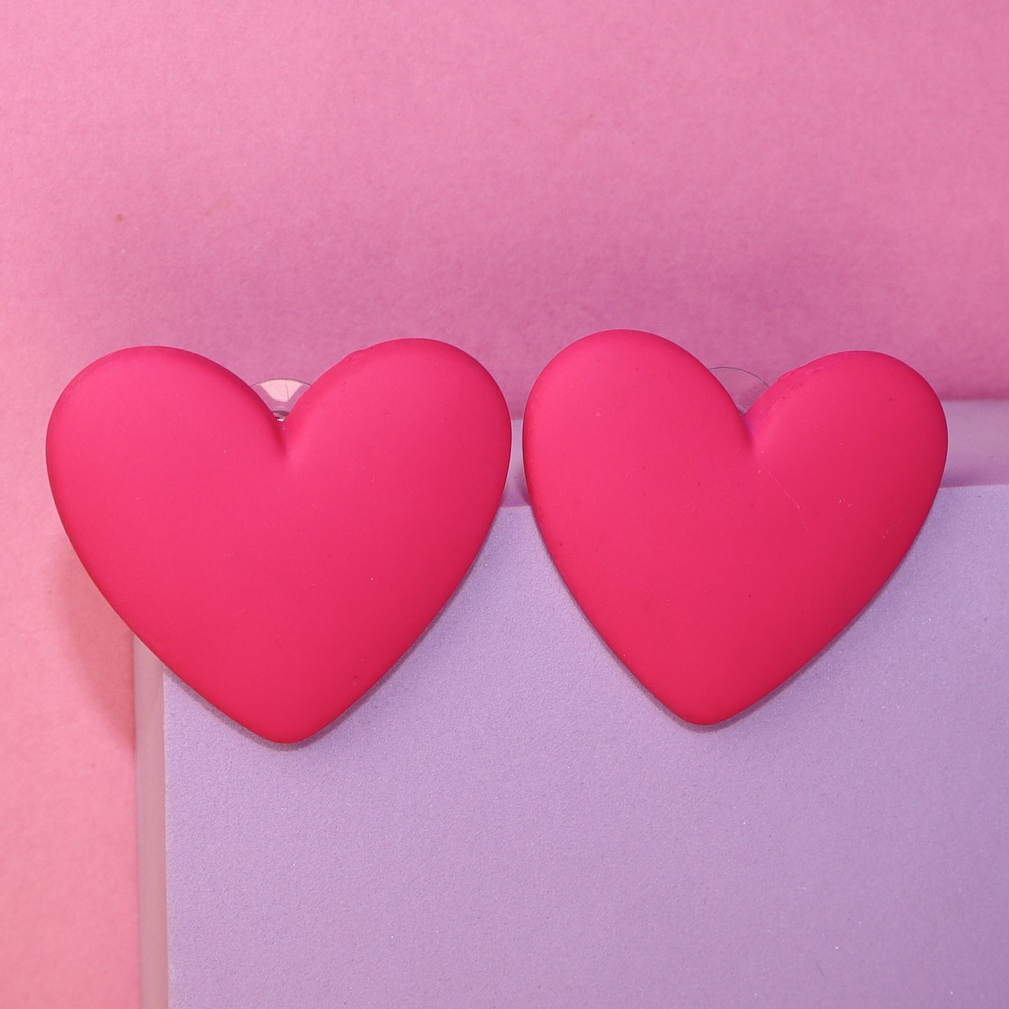 Matte Pink Heart Shape Stud Earrings