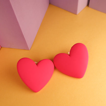 Matte Pink Heart Shape Stud Earrings