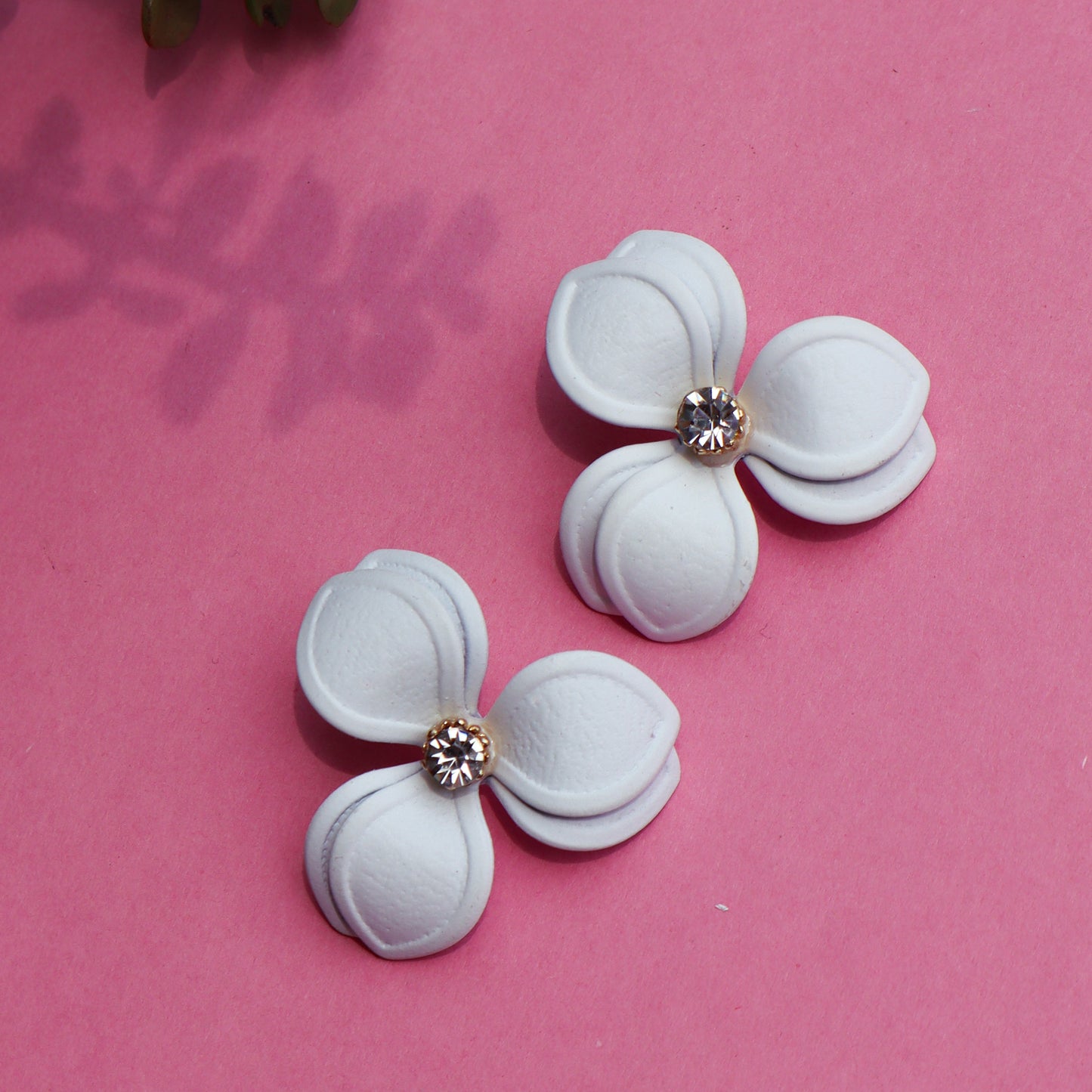 White Floral Double-Layered Three Petals Trendy Stud Earrings