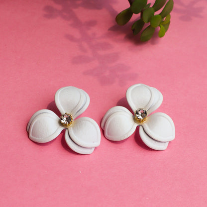 White Floral Double-Layered Three Petals Trendy Stud Earrings