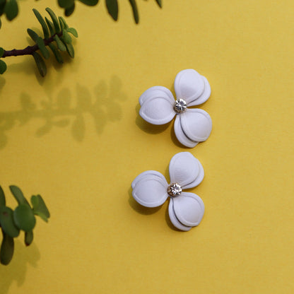 White Floral Double-Layered Three Petals Trendy Stud Earrings