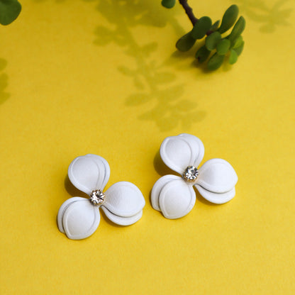 White Floral Double-Layered Three Petals Trendy Stud Earrings