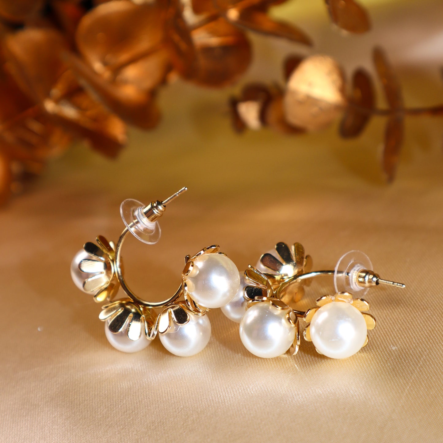 Golden Pearl Elegance Hoops