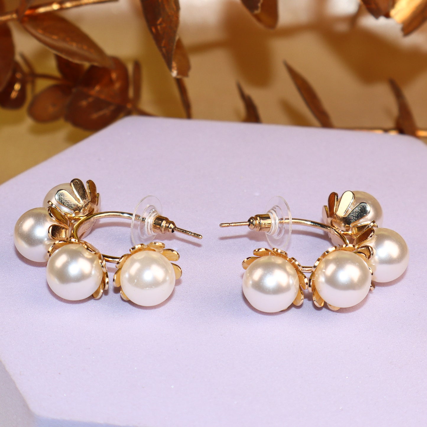 Golden Pearl Elegance Hoops