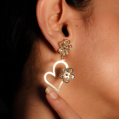 Golden Floral Heart Shaped Flower In Heart Earrings