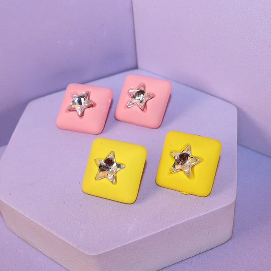 Square Colorburst Star Studs