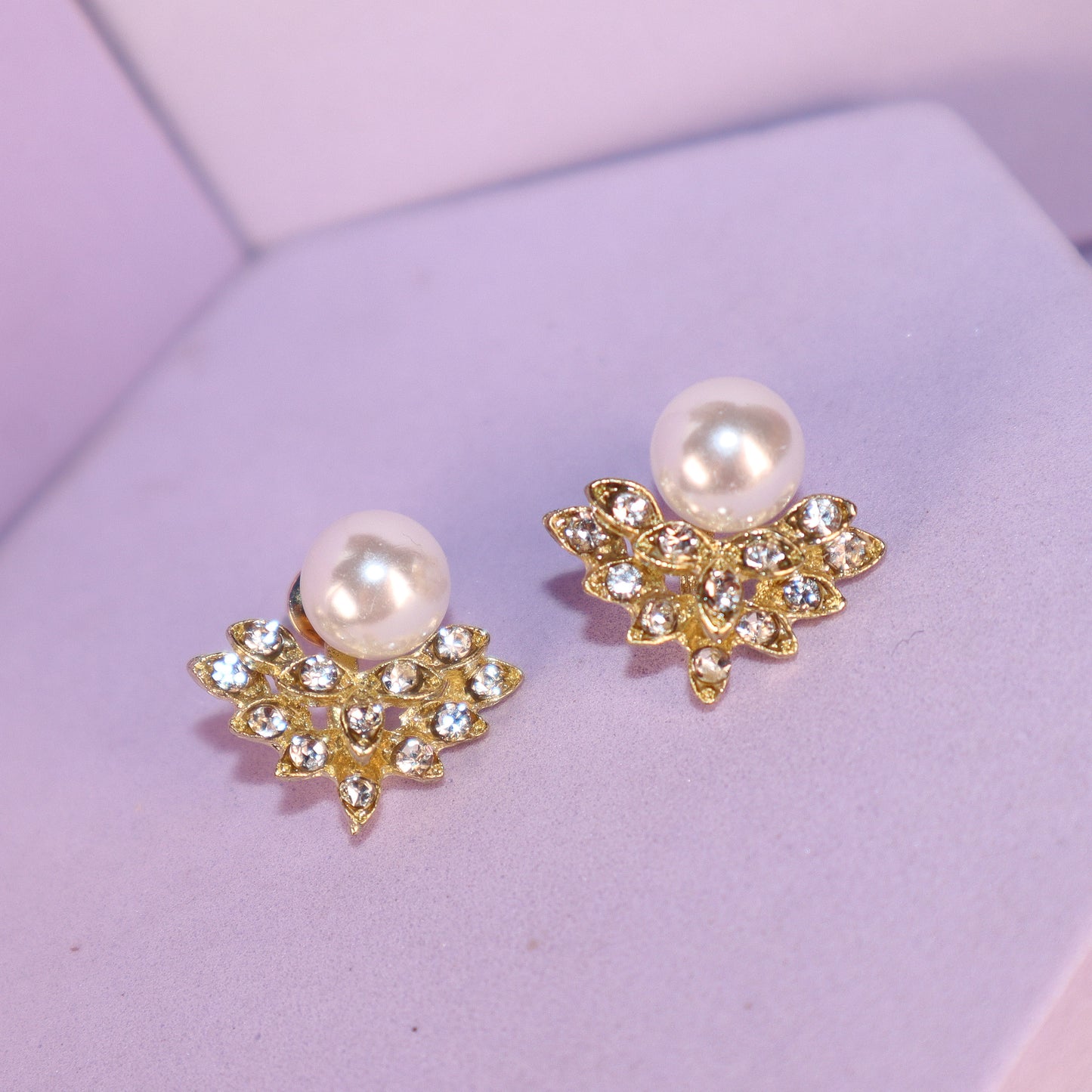 Golden Leaf Pearl Zircon Stud Earrings