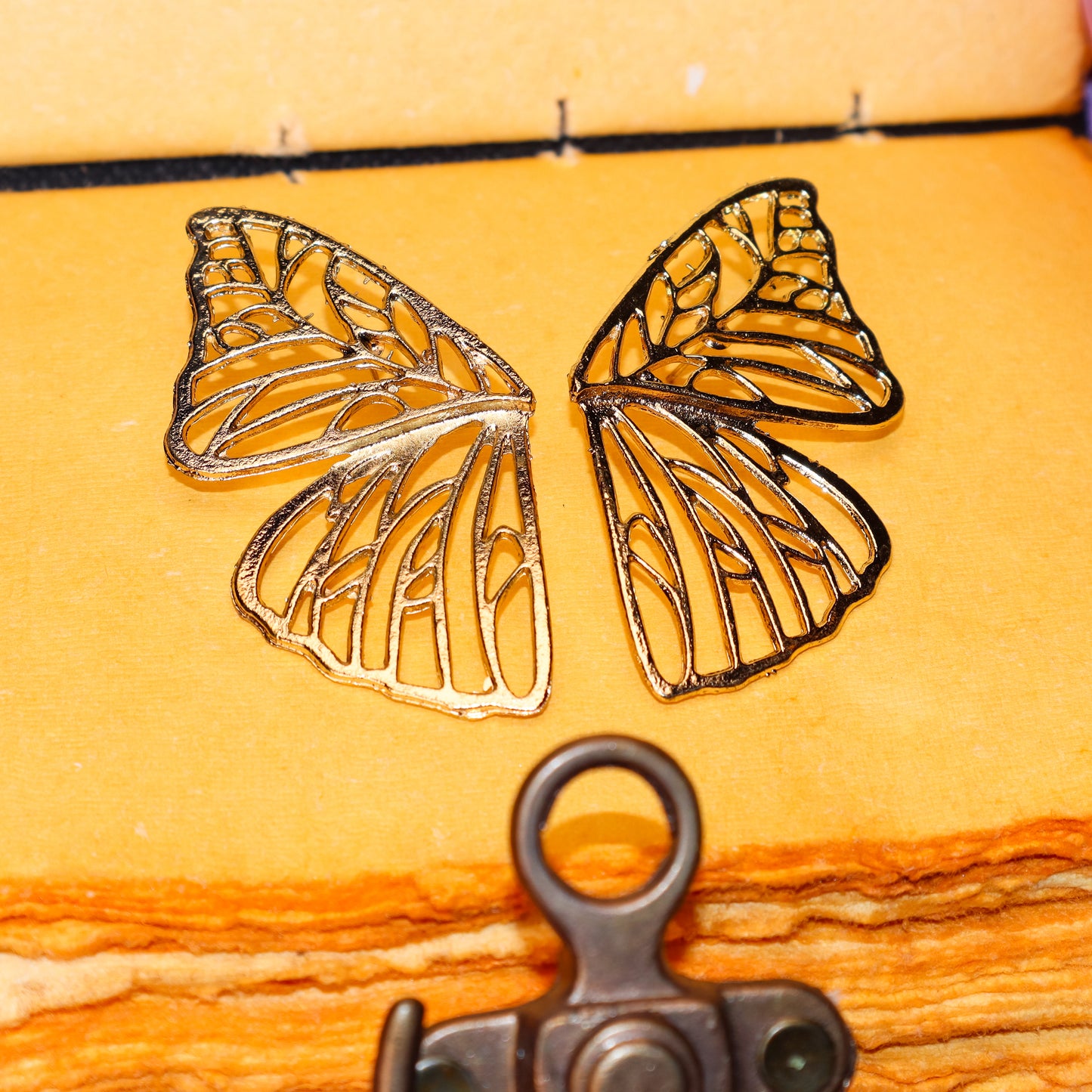 Enchanted Golden Butterfly Wings Earrings