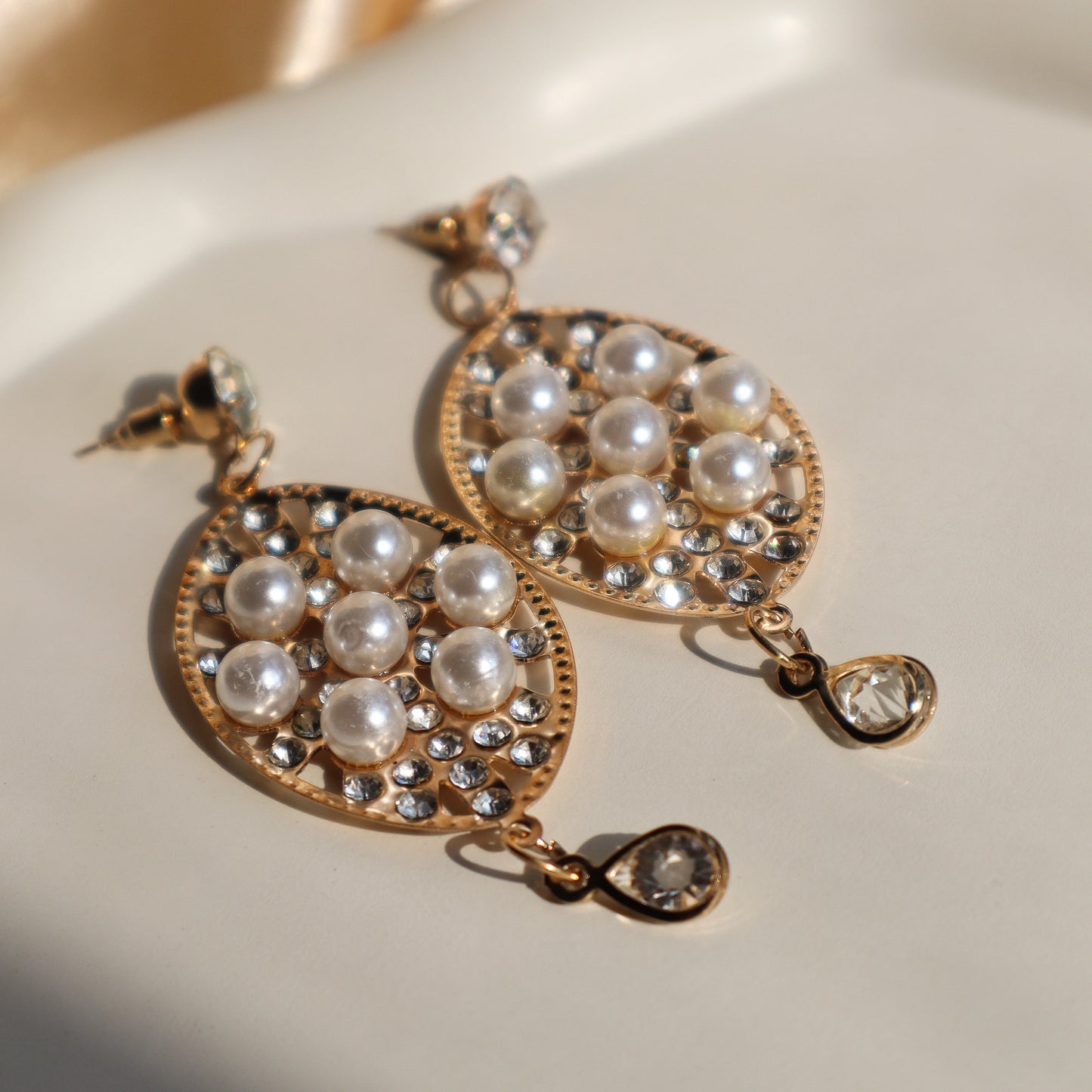 Golden Oval Pearl Zircon Dangles