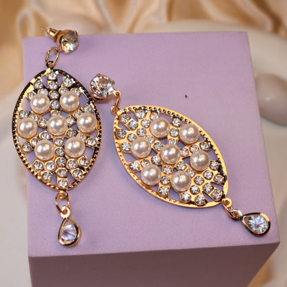 Golden Oval Pearl Zircon Dangles