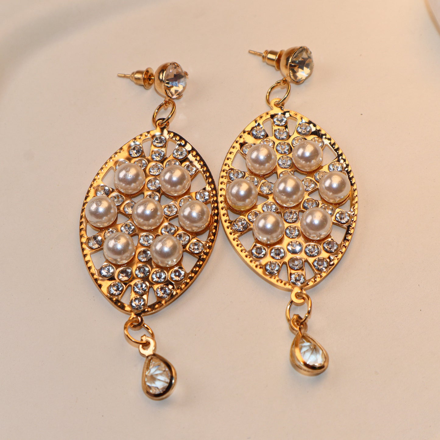 Golden Oval Pearl Zircon Dangles