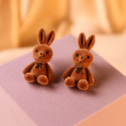 "Hey! Hunny - Bunny" Brown Velvet Stud Earring