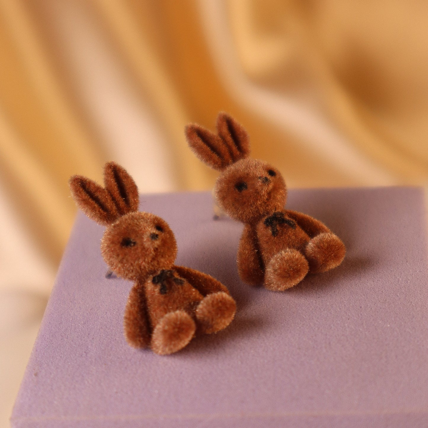 "Hey! Hunny - Bunny" Brown Velvet Stud Earring