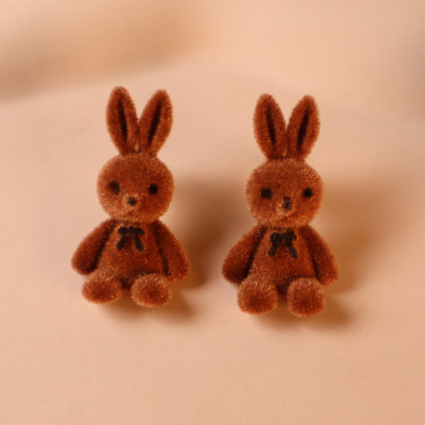 "Hey! Hunny - Bunny" Brown Velvet Stud Earring