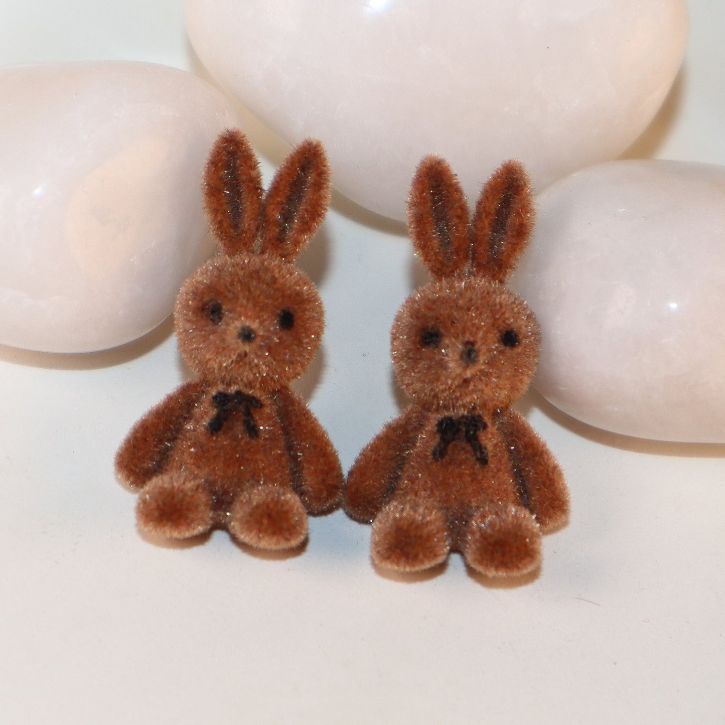 "Hey! Hunny - Bunny" Brown Velvet Stud Earring