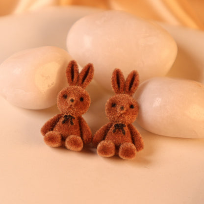 "Hey! Hunny - Bunny" Brown Velvet Stud Earring