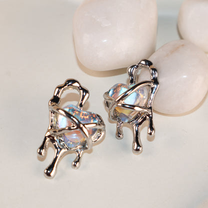 Shiny Crystal Heart Shape Melted Case Stud Earrings