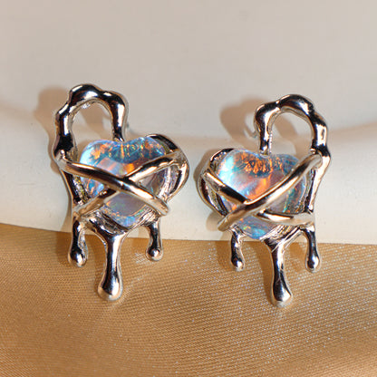 Shiny Crystal Heart Shape Melted Case Stud Earrings