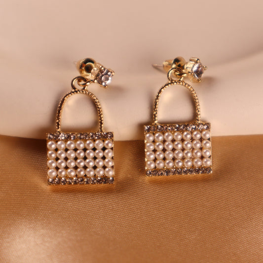 Golden Purse Beads Zircon Dangle Earrings