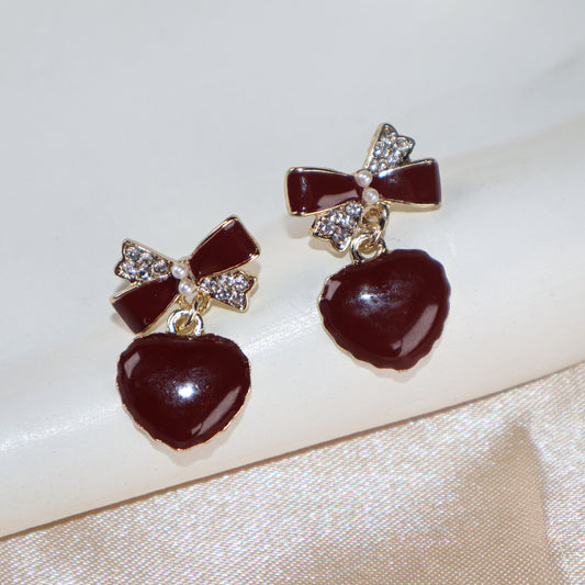 Love Knot Maroon Dangle Earrings